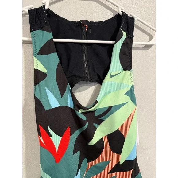 Nike Swimsuit Womens Small Black Green Swoosh Logo Keyhole Zipper Back One-Piece - Picture 6 of 9